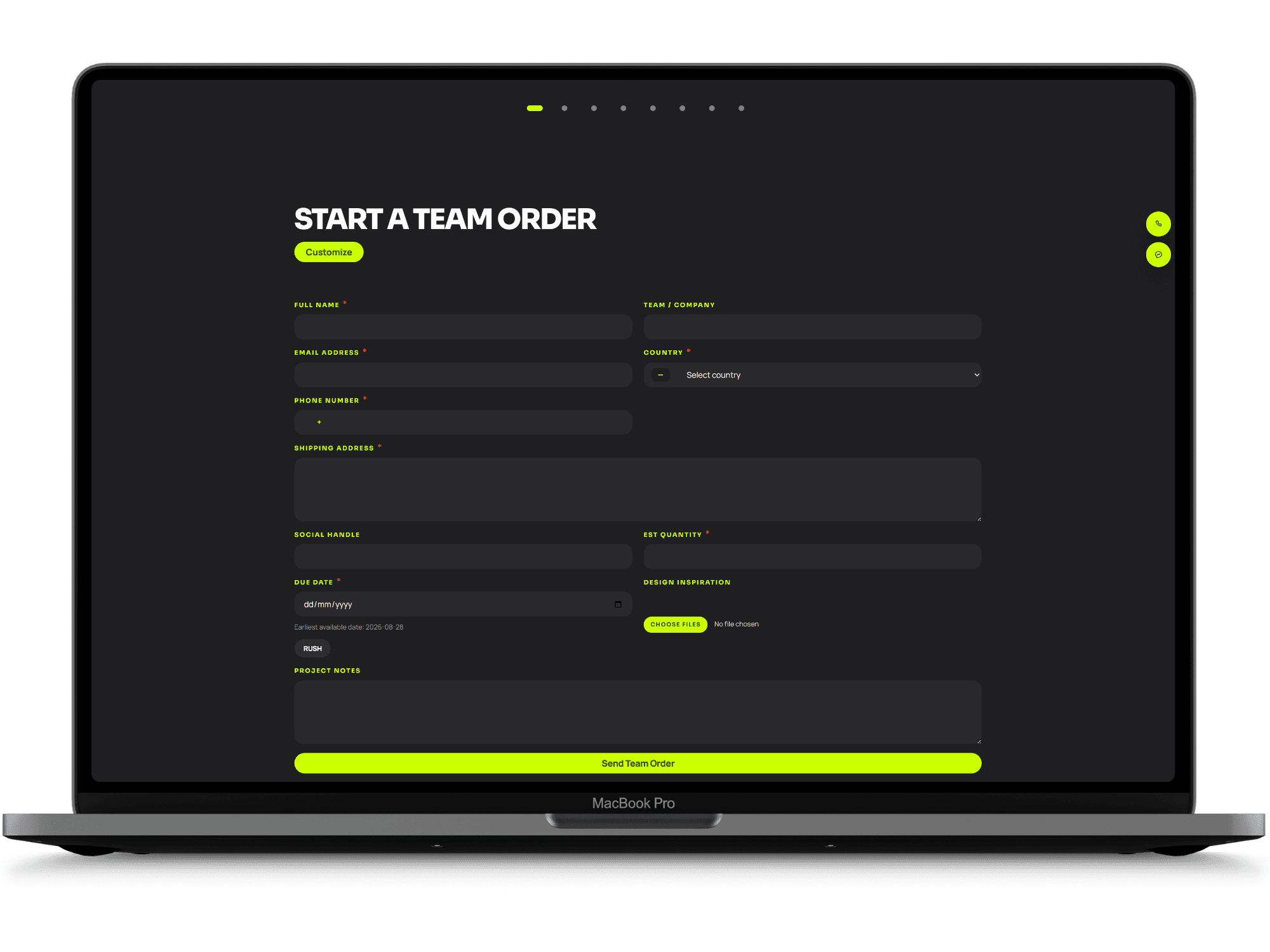 Team order workflow form preview