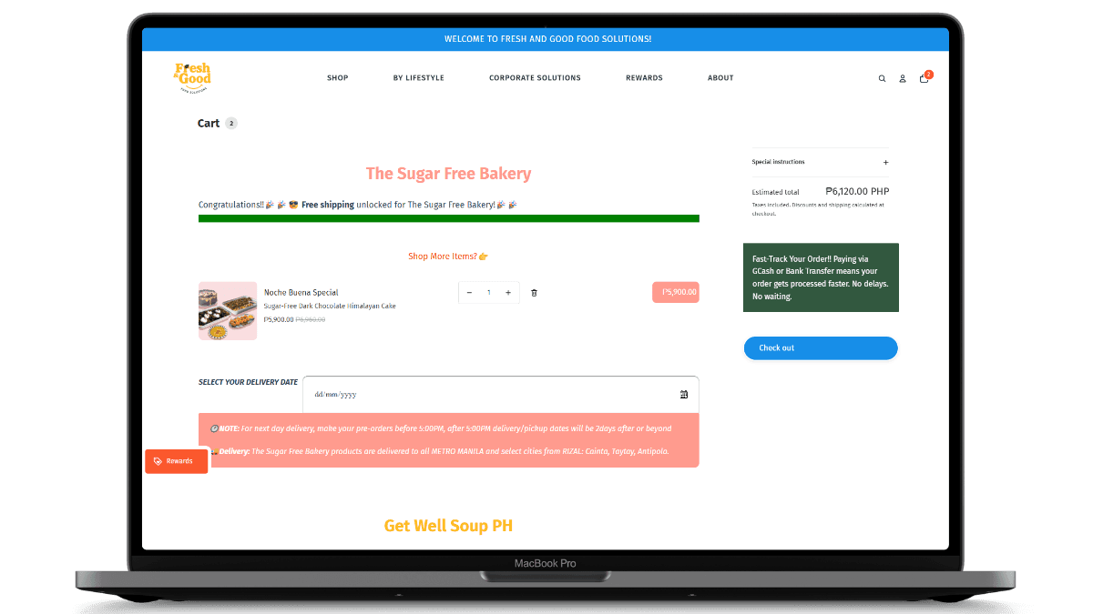 Shopify cart items grouped under their respective Fresh and Good Food brands